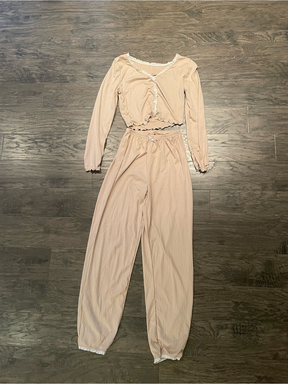Two-Piece Ribbed Lounge Set / Pajamas Set in Blush Size Small